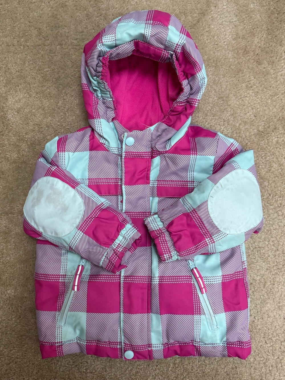 Cat & Jack Sz 2T Pink Plaid Hooded Jacket with Mint Accents